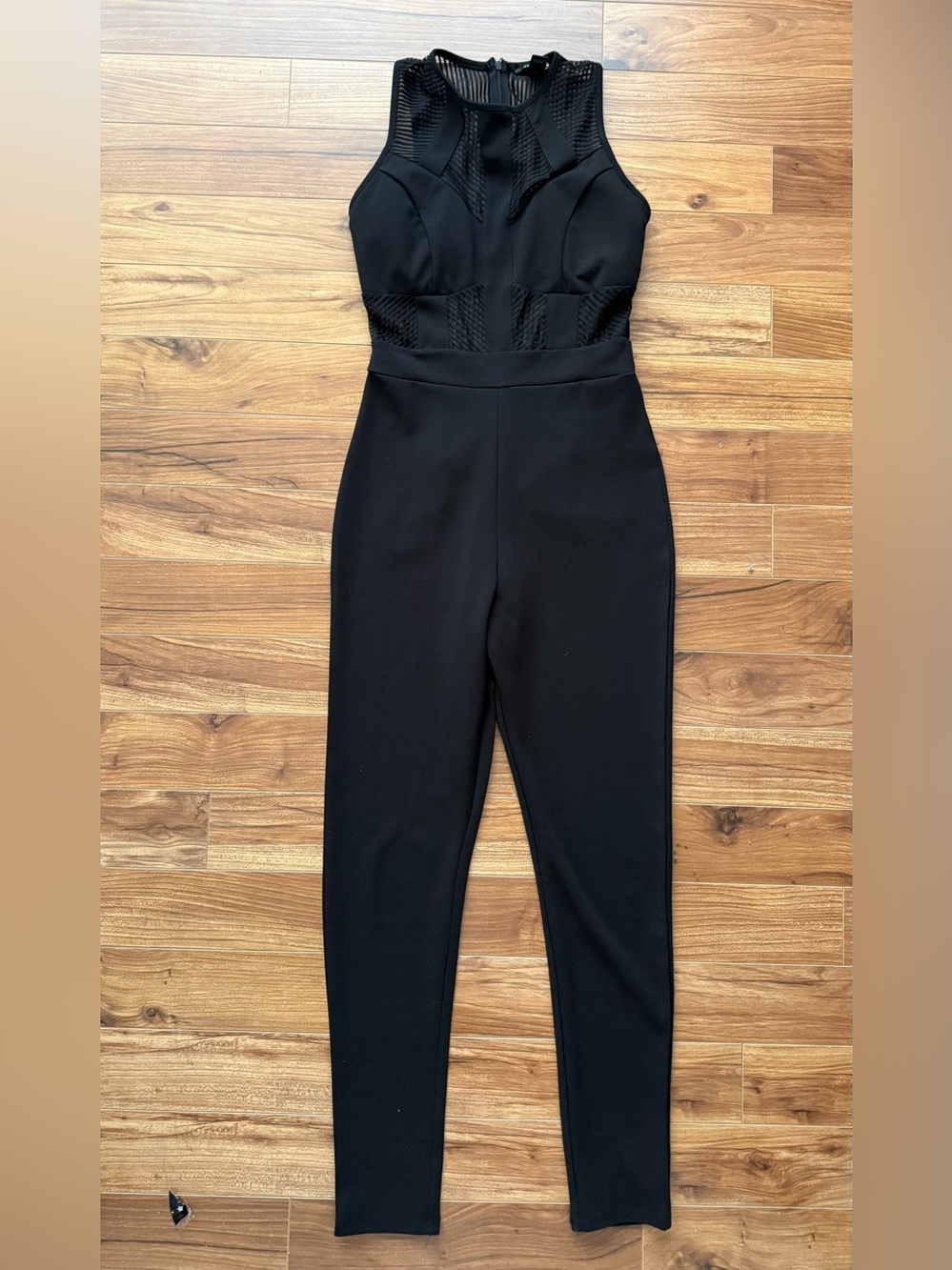 Revamped Black Mesh Panel Sleeveless Jumpsuit Size S
